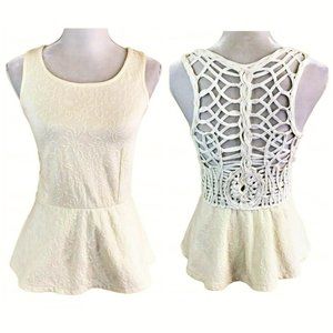 Free People Cream/Ivory Peplum Crochet Braided Back Tank, XS